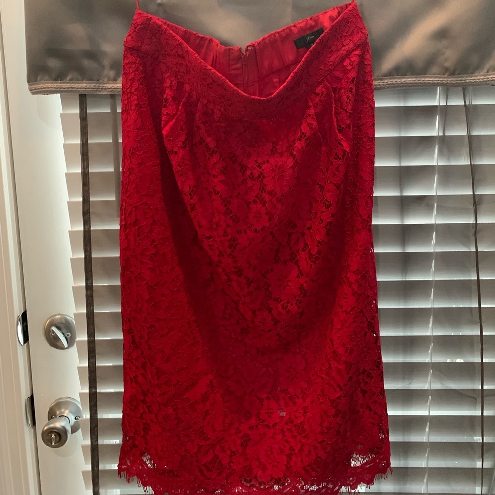 Long red lace skirt